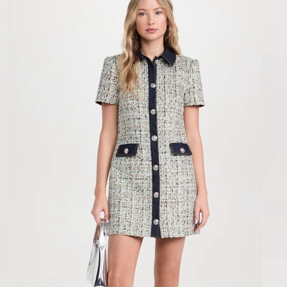 Cinq A Sept Anya Boucle Pammy Tweed Mini Dress Size 2 Preppy Office Work